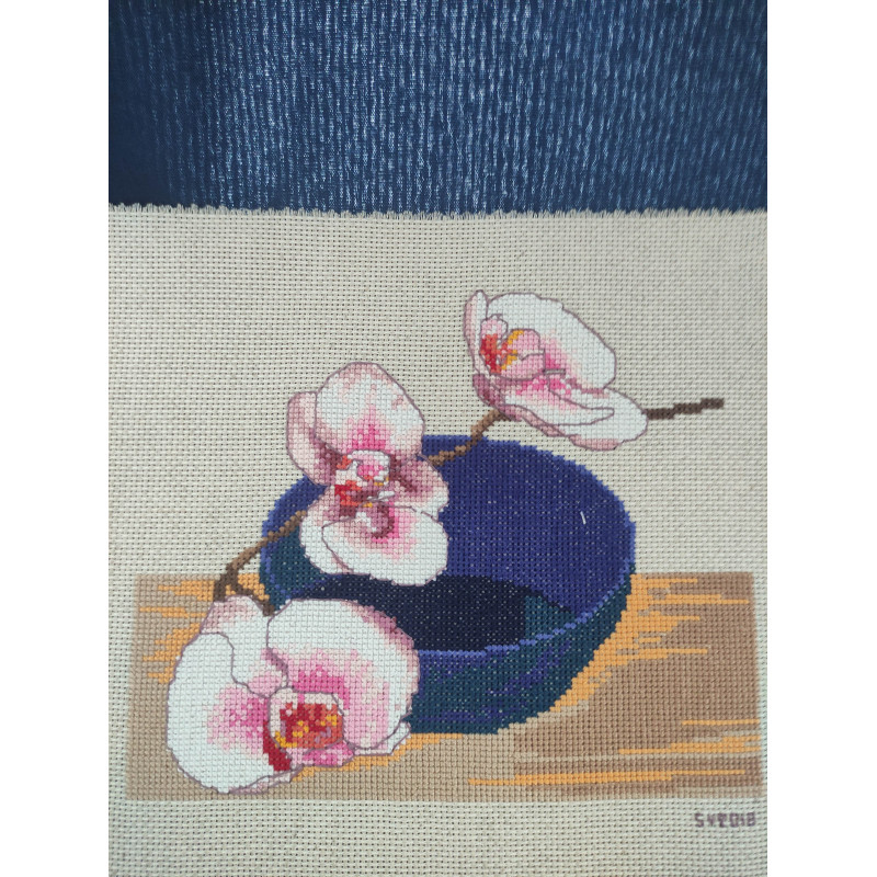 Broderie Orchidée blanche et rose