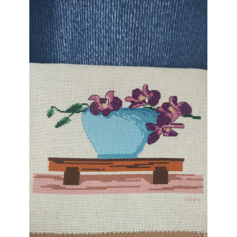 Broderie Orchidée mauve et rose