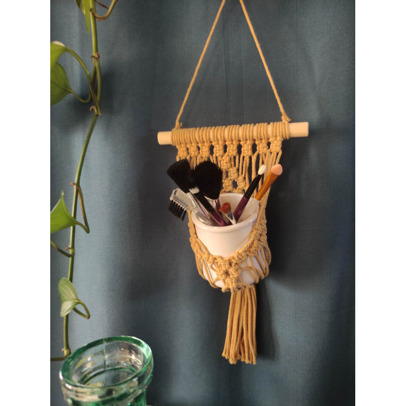 Macramé petit support pot (pour accessoires maquillage)