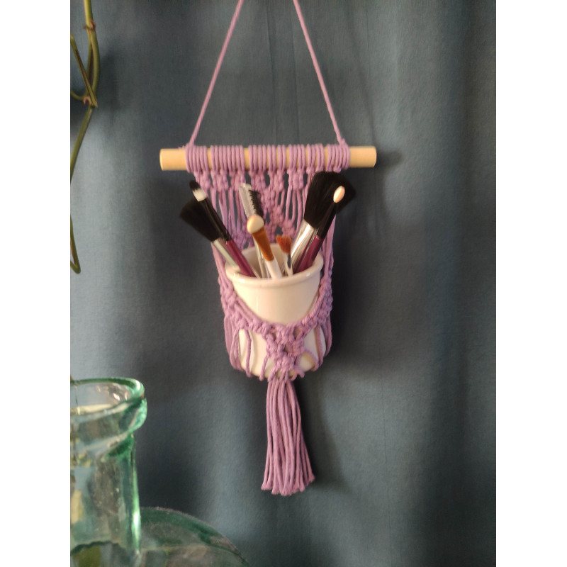 Macramé petit support pot (pour accessoires maquillage)